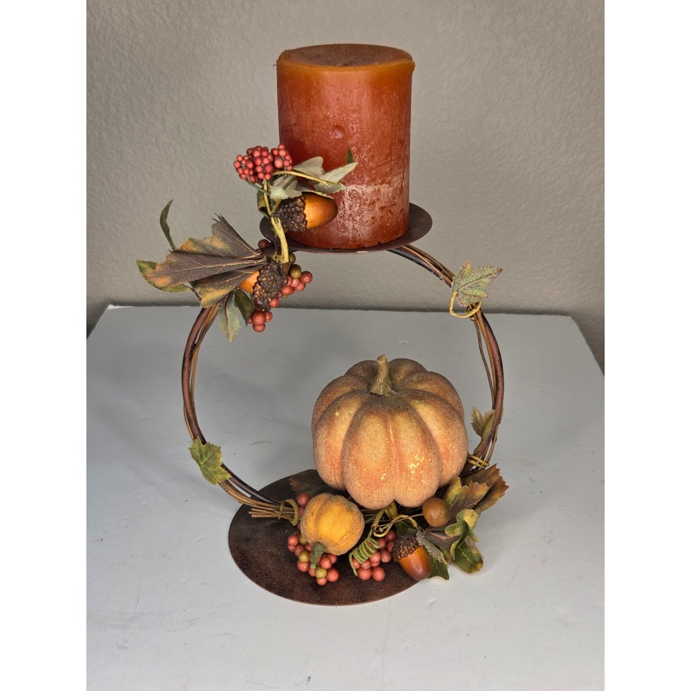 VTG Home Interiors Harvest Pumpkin Pillar Candle Holder Autumn Fall Decor